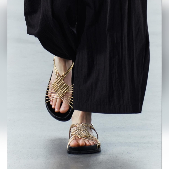ZARA METALLIC LEATHER SANDALS - Picture 6 of 7